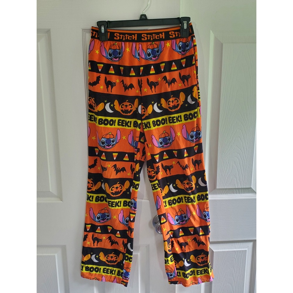 Disney Stitch Halloween Pajama Pants Orange Black Boo Eek Spooky Lounge Size XS